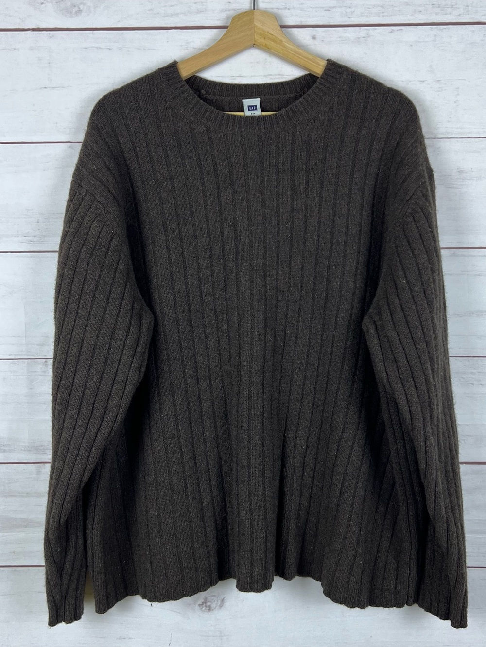 Vintage Gap Sweater Mens XXL Brown Lambswool Ribbed Crewneck Knit Pullover 90s